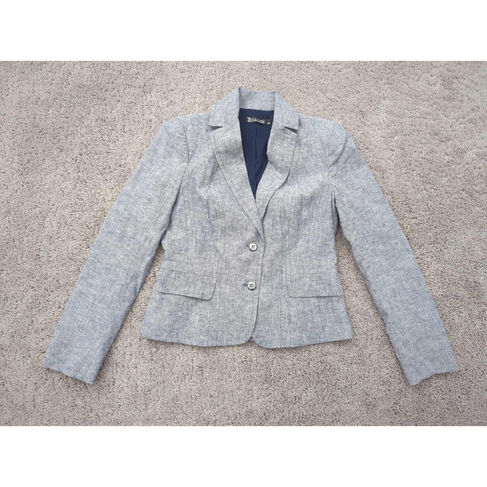 7th‎ Avenue Design Studio Blazer Womens 0 Gray Two Button 53% Linen